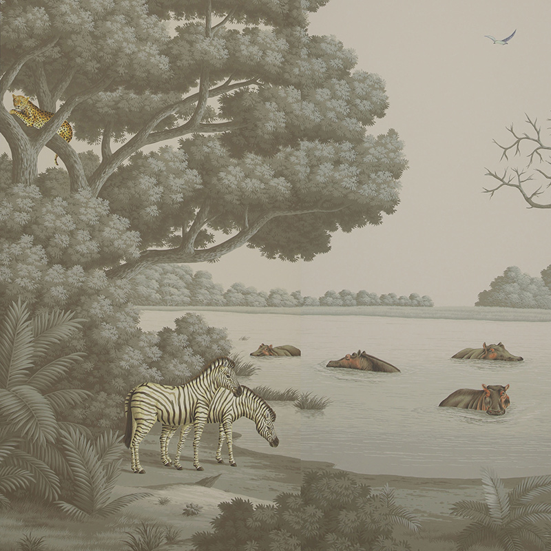 Обои ручная роспись African Savannah Eden on Crystal Grey scenic paper Обои ручная роспись African Savannah Eden on Crystal Grey scenic paper в Тюмени | Loft Concept