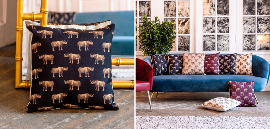 Декоративная подушка с узором из носорогов Home Safari Black - Loft-Concept в Тюмени