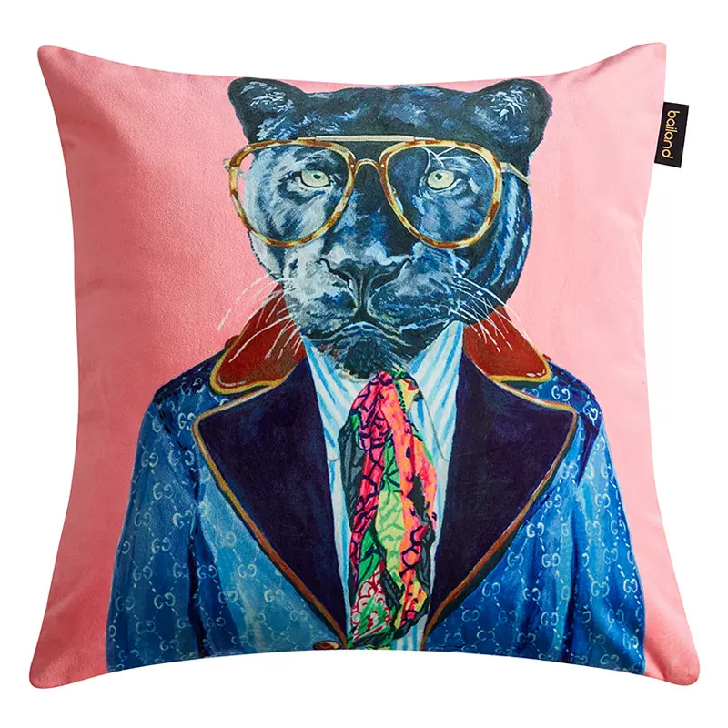 Декоративная подушка Стиль Gucci Panther Fashion Animals Cushion Pink Розовый Синий Мульти Декоративная подушка Стиль Gucci Panther Fashion Animals Cushion Pink Розовый Синий Мульти в Тюмени | Loft Concept