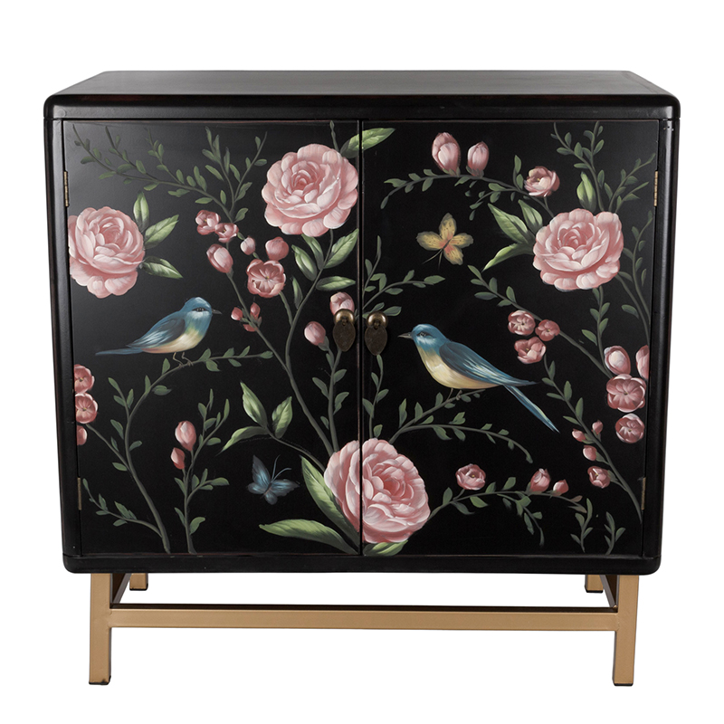 Комод с росписью птицы и цветы Black Chest Of Drawers Peonies Черный Черный Золотой Мульти Комод с росписью птицы и цветы Black Chest Of Drawers Peonies Черный Черный Золотой Мульти в Тюмени | Loft Concept