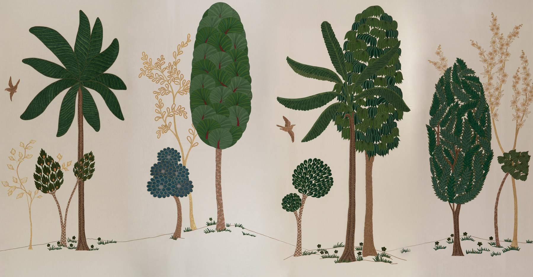 Обои ручная роспись Mughal Trees Original colourway on linen - постер Loft-Concept в Тюмени