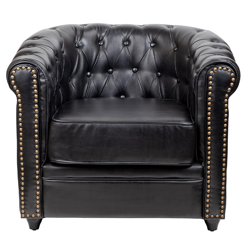 Кресло кожаное с мягкими подлокотниками на 4-х деревянных ножках Logan Leather Armchair black Черный Кресло кожаное с мягкими подлокотниками на 4-х деревянных ножках Logan Leather Armchair black Черный в Тюмени | Loft Concept