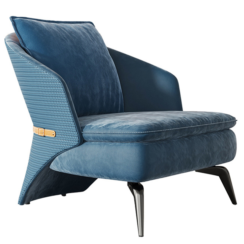 Кресло Albie Armchair Blue Синий Бежевый Темный хром Кресло Albie Armchair Blue Синий Бежевый Темный хром в Тюмени | Loft Concept