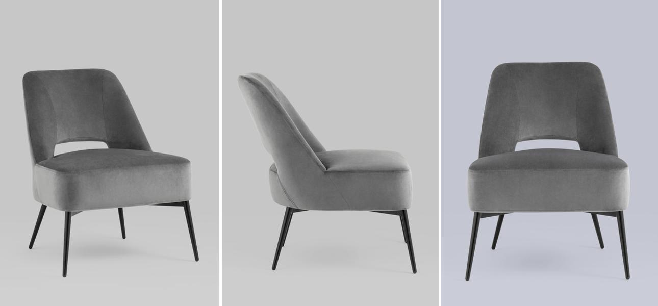 Кресло Alba серый велюр - фото