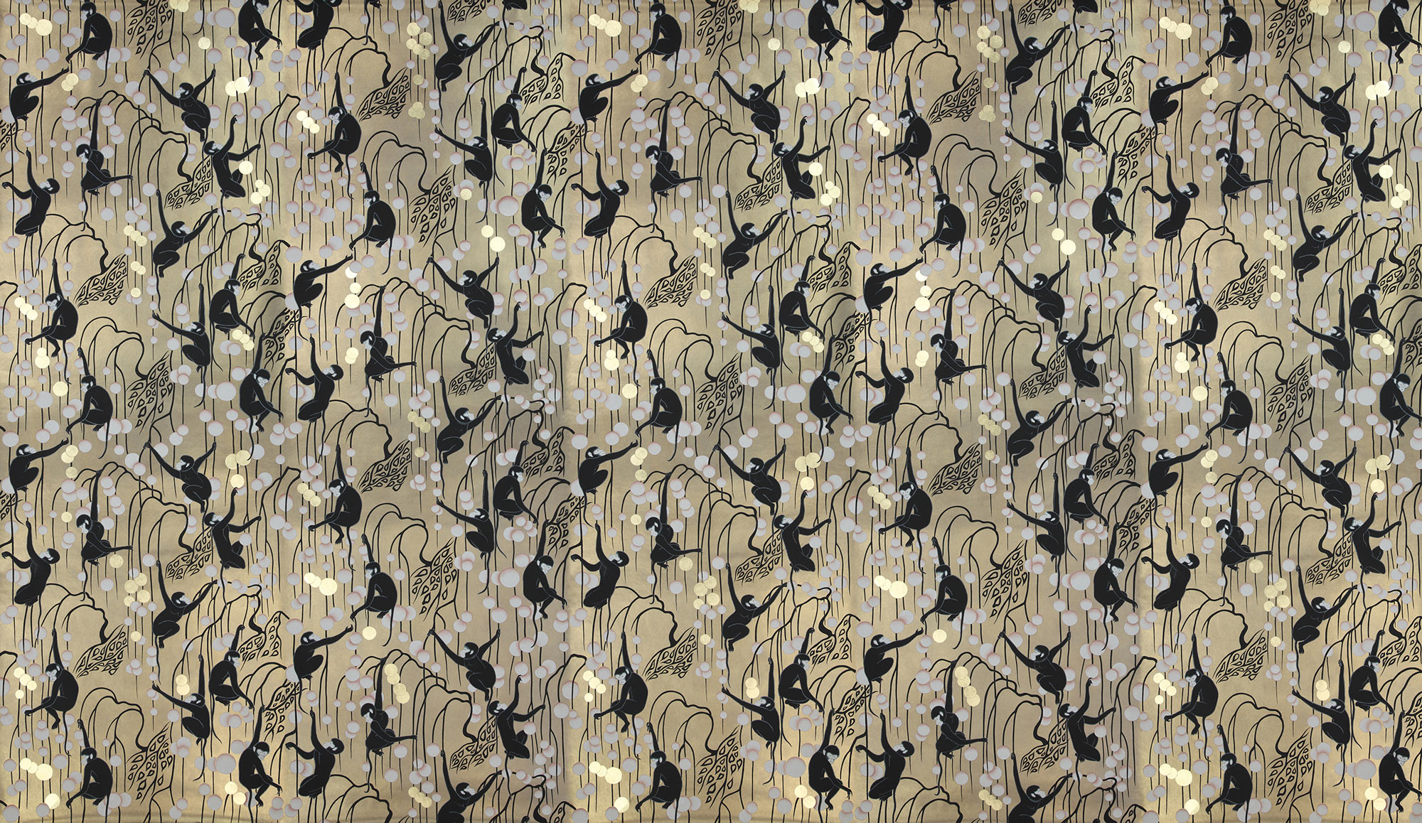 Обои ручная роспись Deco Monkeys Special Colourway on Brushed Gold gilded paper Обои ручная роспись Deco Monkeys Special Colourway on Brushed Gold gilded paper - постер Loft-Concept в Тюмени