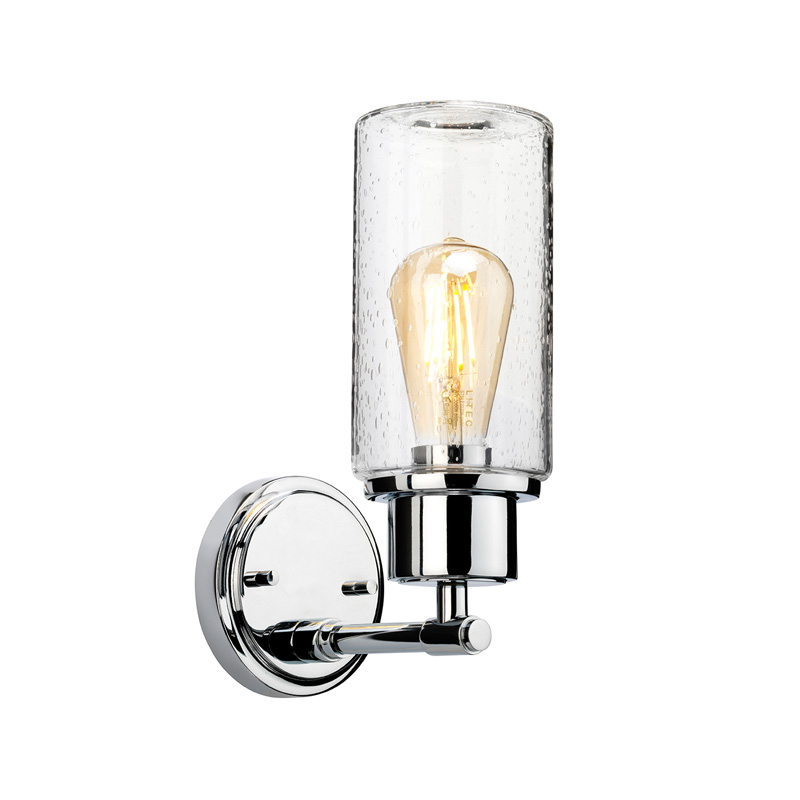 Бра с цилиндрическим прозрачным плафоном из стекла с пузырьками Elstead Lighting Хром Прозрачное Стекло в Тюмени | Loft Concept 