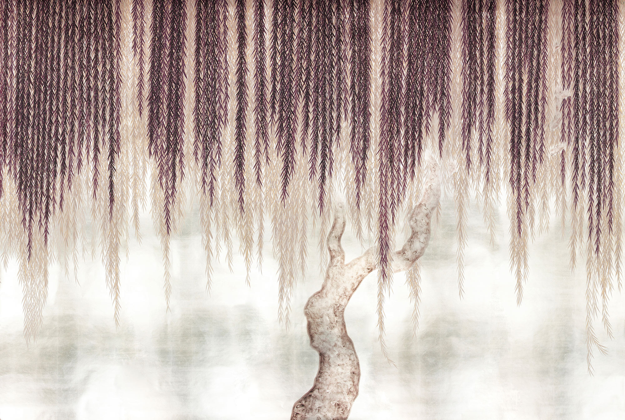 Обои ручная роспись Willow Boysenberry on White Metal gilded paper Обои ручная роспись Willow Boysenberry on White Metal gilded paper - постер Loft-Concept в Тюмени