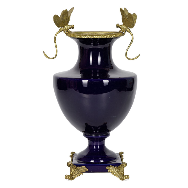 Ваза темно-синего цвета из фарфора с бронзовыми стрекозами Eden Garden porcelain and bronze Темно-синий Бронза Ваза темно-синего цвета из фарфора с бронзовыми стрекозами Eden Garden porcelain and bronze Темно-синий Бронза в Тюмени | Loft Concept