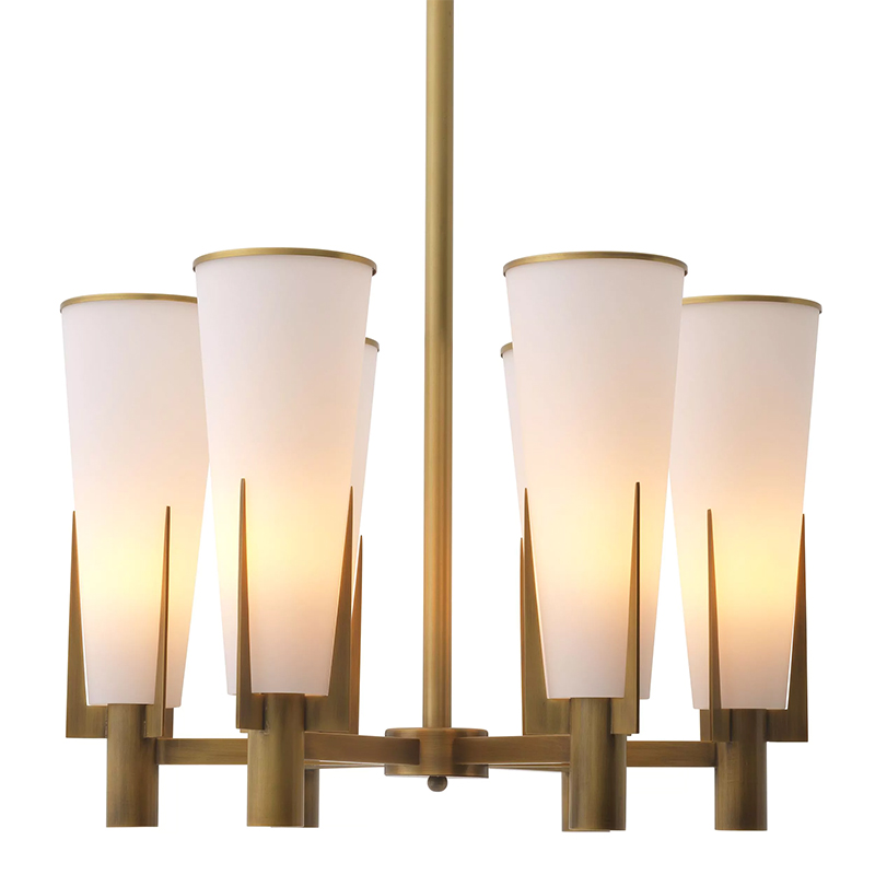 Люстра Eichholtz Chandelier Dino Brass Латунь Белое матовое стекло Люстра Eichholtz Chandelier Dino Brass Латунь Белое матовое стекло в Тюмени | Loft Concept