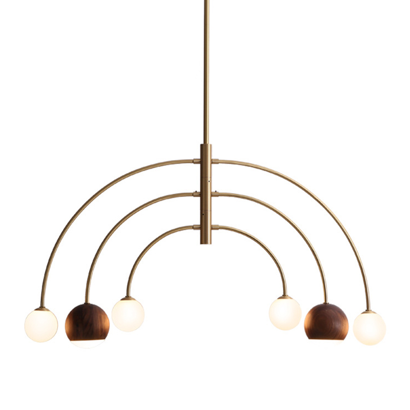 Люстра Wynne Metal Arch Wooden Chandelier Латунь Белое матовое стекло Коричневый Люстра Wynne Metal Arch Wooden Chandelier Латунь Белое матовое стекло Коричневый в Тюмени | Loft Concept