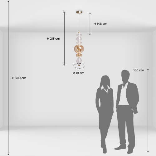 Подвесной светильник с вертикальной композицией из прозрачных и янтарных стеклянных шаров и ромбов Gabriel Scott Luna в Тюмени