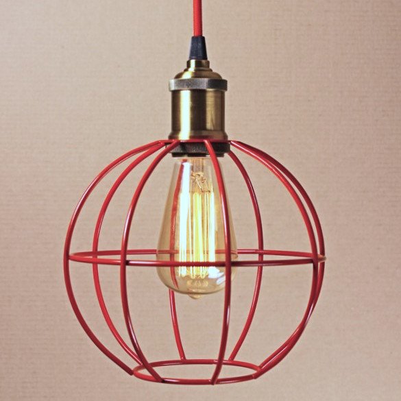 Подвесной светильник Wire Cage Pendant Ball Red Красный Подвесной светильник Wire Cage Pendant Ball Red Красный в Тюмени | Loft Concept