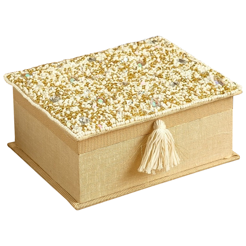 Шкатулка с вышивкой из бисера Odilia Beads Embroidery Box Бежевый Золотой Шкатулка с вышивкой из бисера Odilia Beads Embroidery Box Бежевый Золотой в Тюмени | Loft Concept