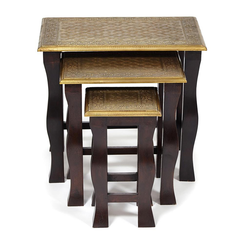 Комплект приставных столов Antique Indian Brass Mango Wood Tables Коричневый Латунь Комплект приставных столов Antique Indian Brass Mango Wood Tables Коричневый Латунь в Тюмени | Loft Concept