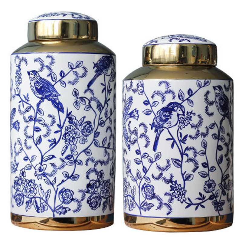 Вазы Ceramic Oriental Blue Ornament Birds Vases Синий Белый Золотой Вазы Ceramic Oriental Blue Ornament Birds Vases Синий Белый Золотой в Тюмени | Loft Concept