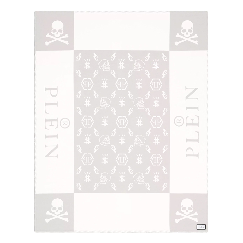 Плед Philipp Plein Plaid Cashmere Skull Grey Серый Белый в Тюмени | Loft Concept 
