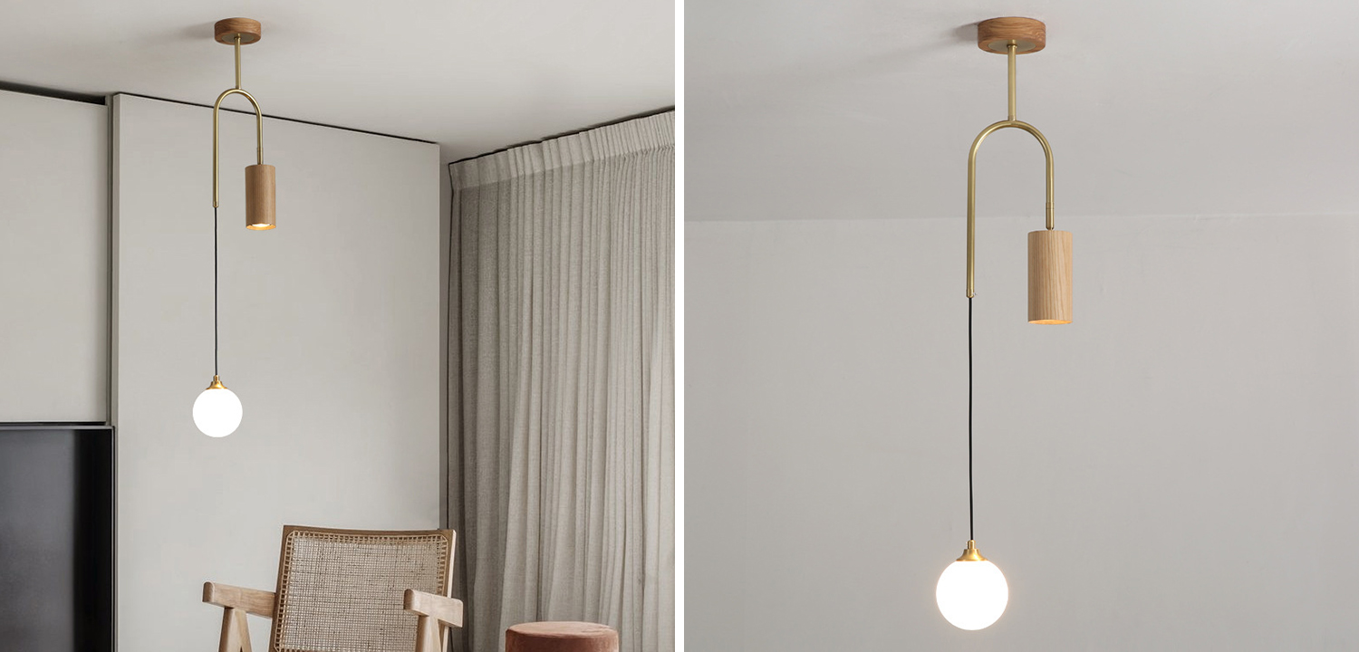 Потолочный светильник Ando Wooden Metal Brass Light 2 плафона - фото