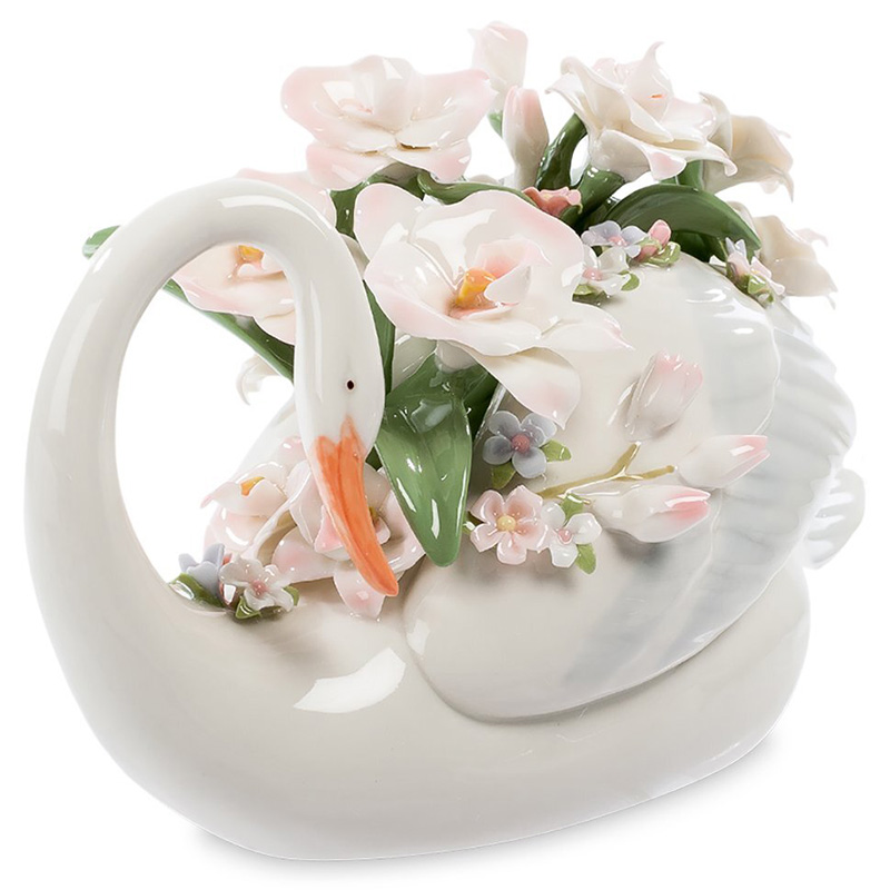 Статуэтка фарфоровая Лебедь с цветами Charming Statuette Белый Розовый Зеленый Оранжевый Статуэтка фарфоровая Лебедь с цветами Charming Statuette Белый Розовый Зеленый Оранжевый в Тюмени | Loft Concept