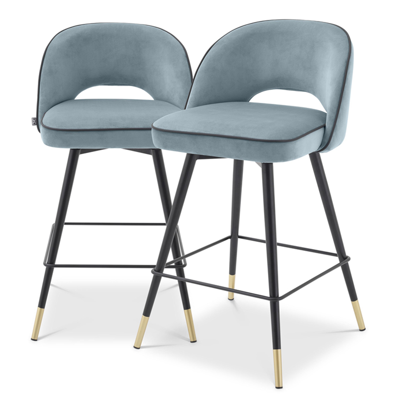 Комплект полубарных стульев Eichholtz Counter Stool Cliff set of 2 blue Голубой пастельный Черный Латунь Комплект полубарных стульев Eichholtz Counter Stool Cliff set of 2 blue Голубой пастельный Черный Латунь в Тюмени | Loft Concept