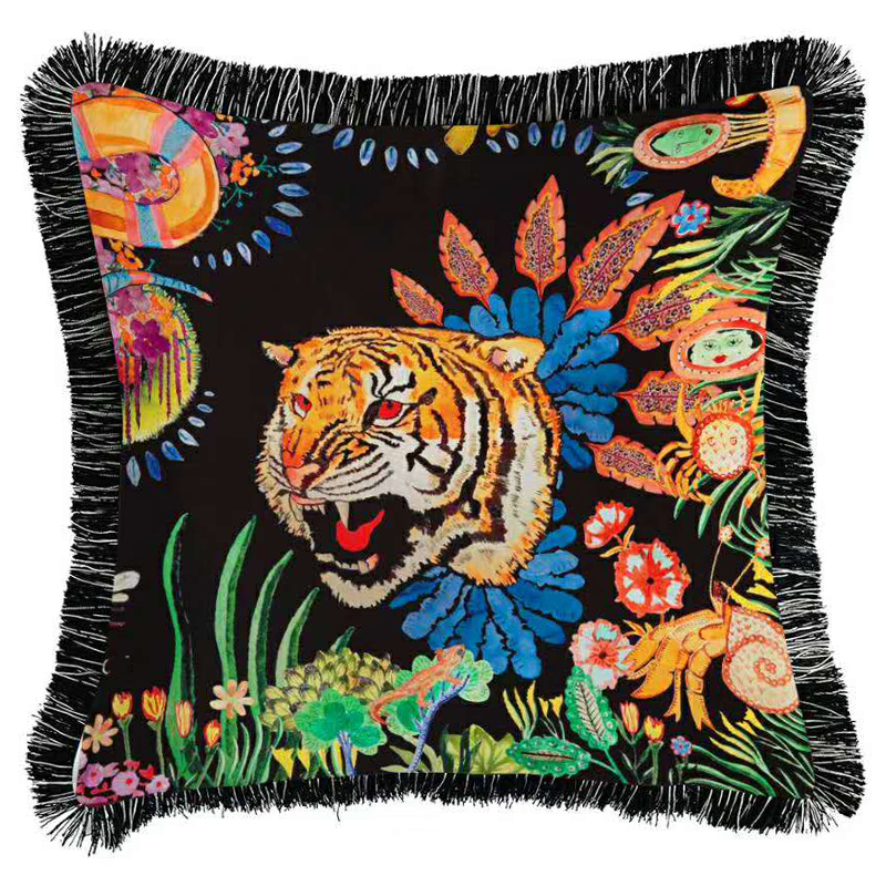Декоративная подушка Cтиль Gucci Flower Tiger Черный Мульти Декоративная подушка Cтиль Gucci Flower Tiger Черный Мульти в Тюмени | Loft Concept