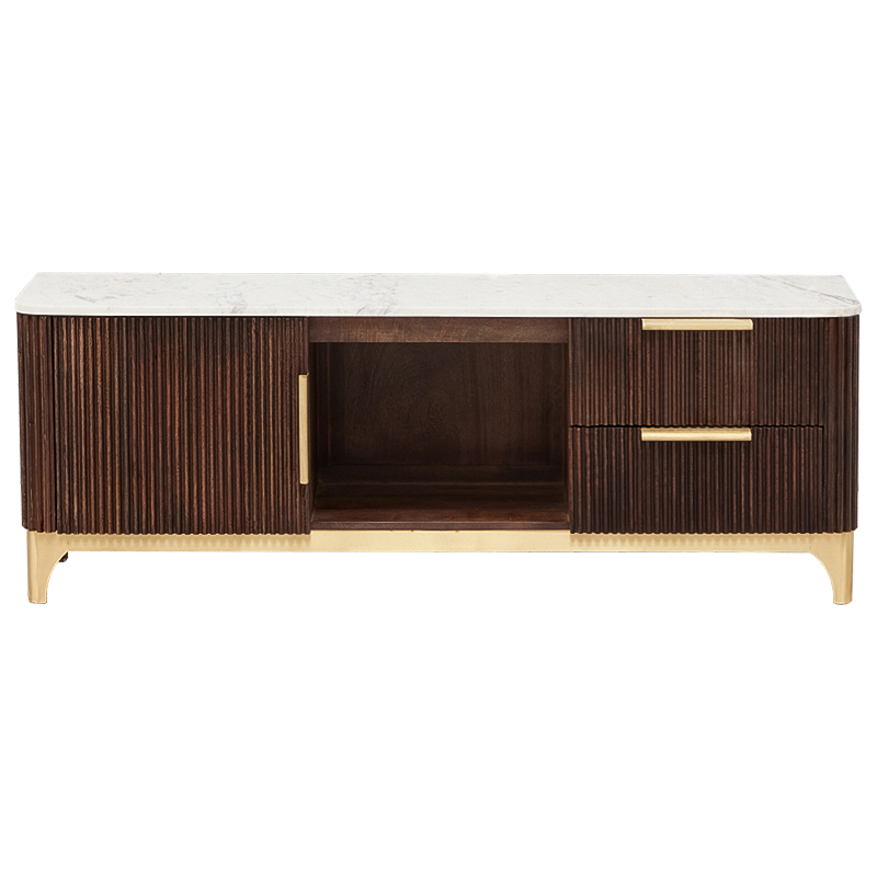 ТВ-тумба Baier Wood TV Stand Латунь Коричневый Белый Мрамор Bianco ТВ-тумба Baier Wood TV Stand Латунь Коричневый Белый Мрамор Bianco в Тюмени | Loft Concept