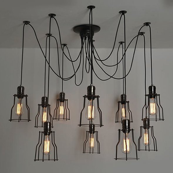 Люстра Loft Industrial 10 wire Cage Filament Pendant Бронза Черный матовый Люстра Loft Industrial 10 wire Cage Filament Pendant Бронза Черный матовый в Тюмени | Loft Concept