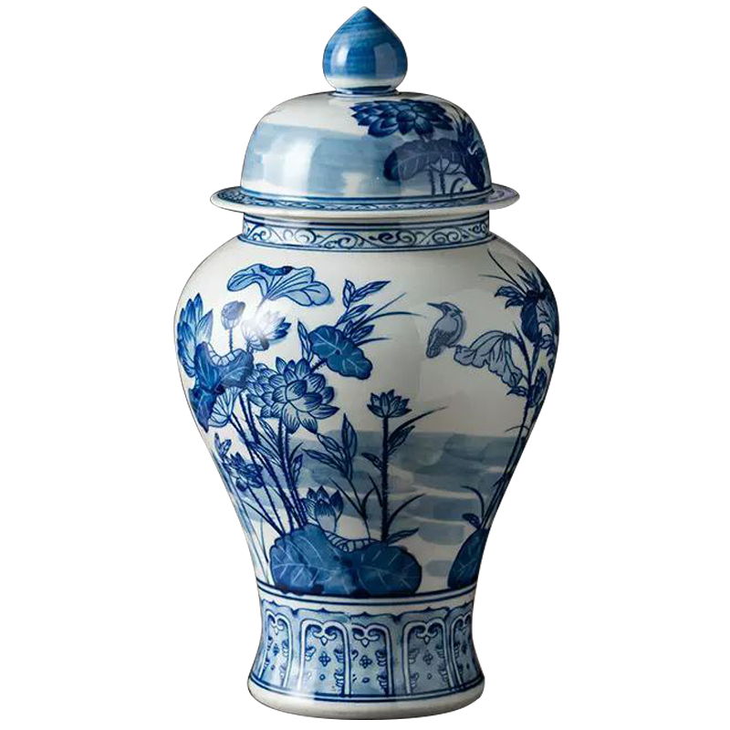 Ваза с крышкой Ceramic Blue Flowers and Bird Vase Белый Синий Ваза с крышкой Ceramic Blue Flowers and Bird Vase Белый Синий в Тюмени | Loft Concept