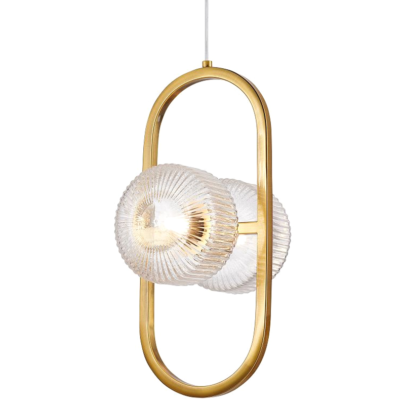 Подвесной светильник с рельефными плафонами Blown Glass Латунь Прозрачный Подвесной светильник с рельефными плафонами Blown Glass Латунь Прозрачный в Тюмени | Loft Concept