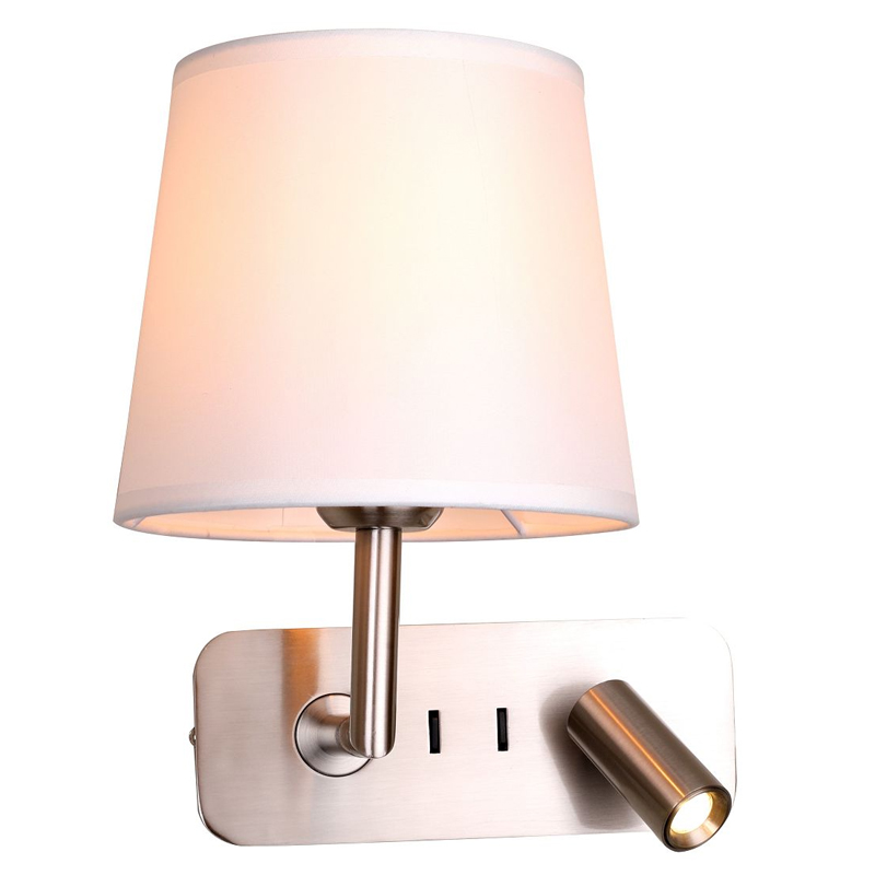 Бра с абажуром Trumpet Lamp Nickel 2 лампы Никель Белый Бежевый Бра с абажуром Trumpet Lamp Nickel 2 лампы Никель Белый Бежевый в Тюмени | Loft Concept