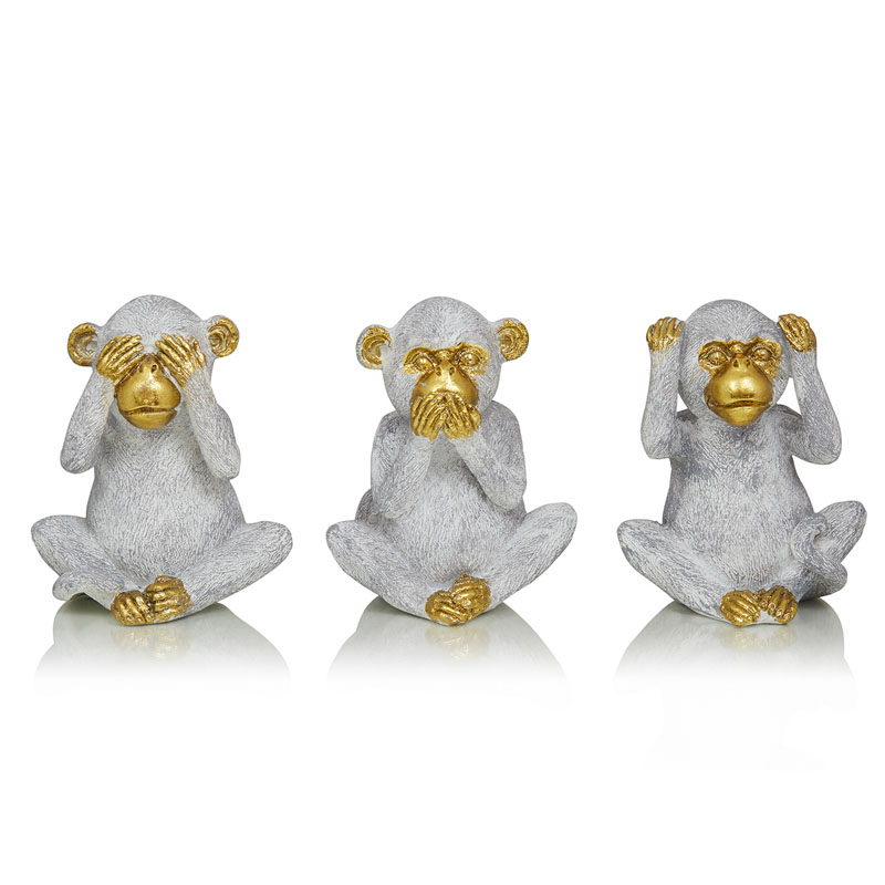 Комплект из 3-х статуэток Three Monkeys Серый Золотой Комплект из 3-х статуэток Three Monkeys Серый Золотой в Тюмени | Loft Concept