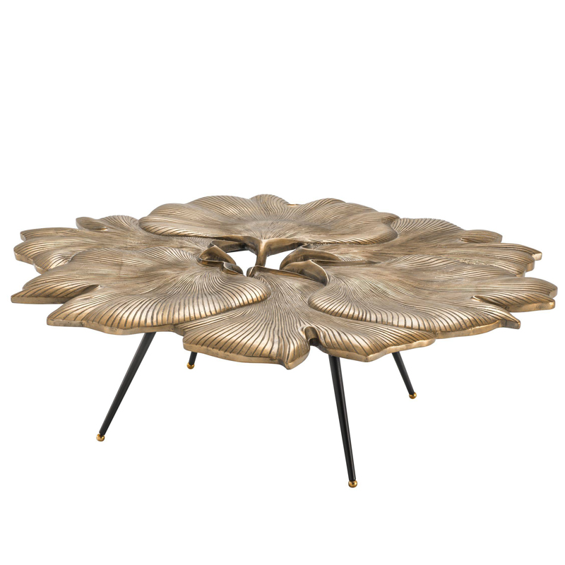 Кофейный стол Eichholtz Coffee Table Ginkgo Латунь Античная полированная Черный в Тюмени | Loft Concept 
