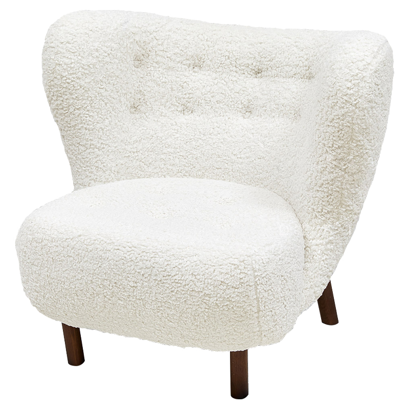 Дизайнерское кресло Boucle Neve White Armchair с обивкой букле и ножками из массива ясеня Белый Коричневый Дизайнерское кресло Boucle Neve White Armchair с обивкой букле и ножками из массива ясеня Белый Коричневый в Тюмени | Loft Concept