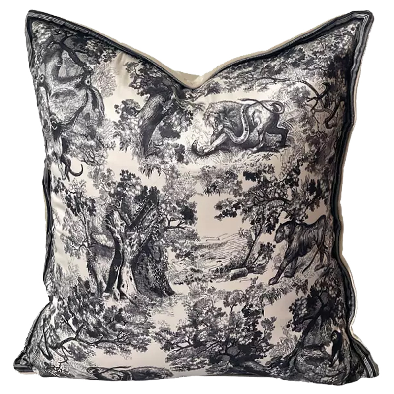 Декоративная подушка стиль Dior Toile de Jouy Fauna Pillow Beige Бежевый Черный Декоративная подушка стиль Dior Toile de Jouy Fauna Pillow Beige Бежевый Черный в Тюмени | Loft Concept