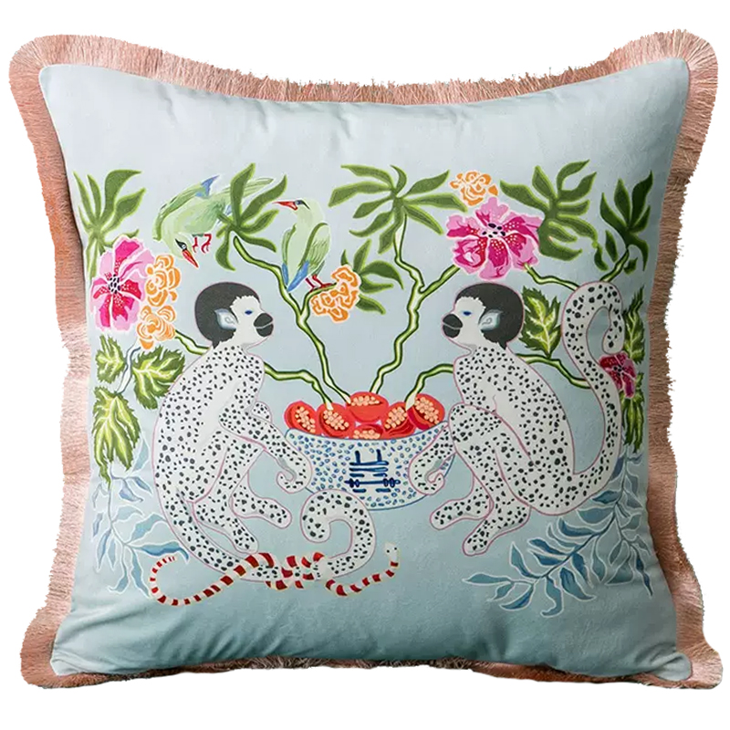 Декоративная подушка Two Monkeys on Blue Cushion Голубой Мульти Декоративная подушка Two Monkeys on Blue Cushion Голубой Мульти в Тюмени | Loft Concept