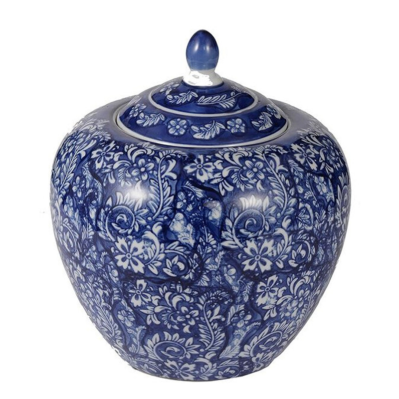 Ваза округлой формы с синей росписью и цветочным узором Blue & White Ornament Белый Синий Ваза округлой формы с синей росписью и цветочным узором Blue & White Ornament Белый Синий в Тюмени | Loft Concept
