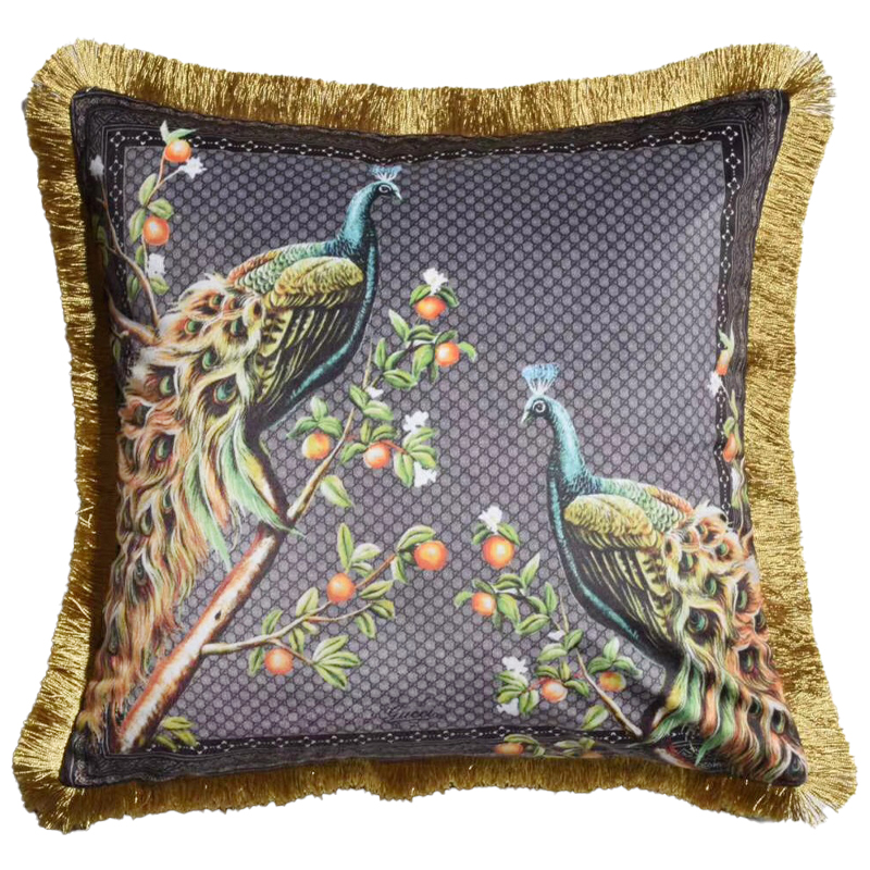 Декоративная подушка Cтиль Gucci Peacock Серый Золотой Мульти Декоративная подушка Cтиль Gucci Peacock Серый Золотой Мульти в Тюмени | Loft Concept