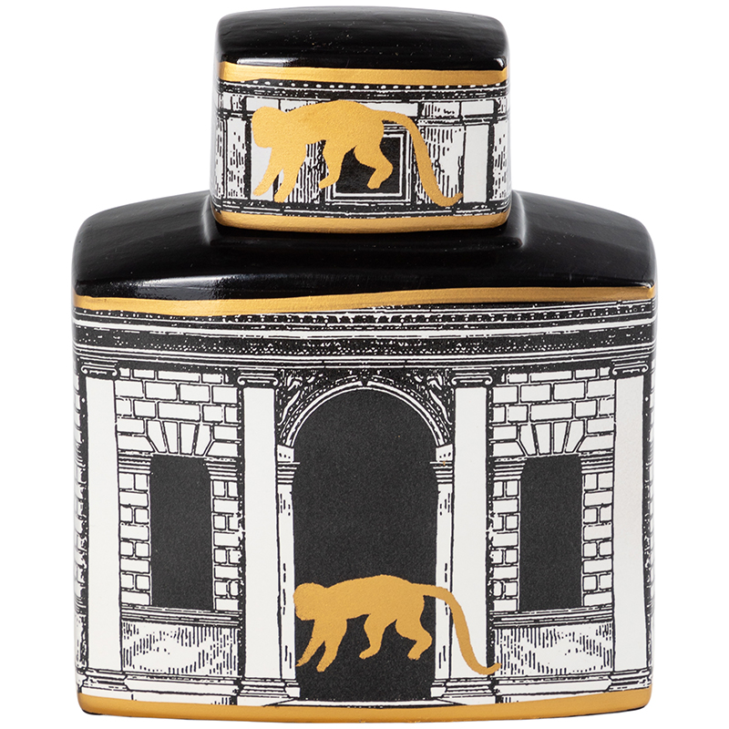 Декоративная ваза с крышкой Old Town Vase Black White Золотой Черно-белый Декоративная ваза с крышкой Old Town Vase Black White Золотой Черно-белый в Тюмени | Loft Concept