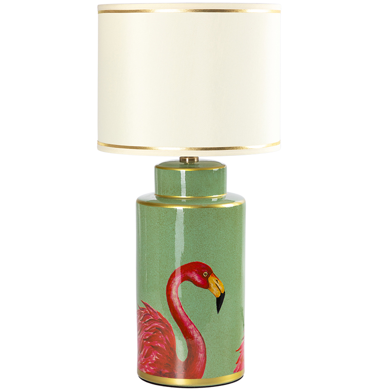 Настольная лампа Flamingos Green Lampshade Зеленый Розовый Бежевый Настольная лампа Flamingos Green Lampshade Зеленый Розовый Бежевый в Тюмени | Loft Concept