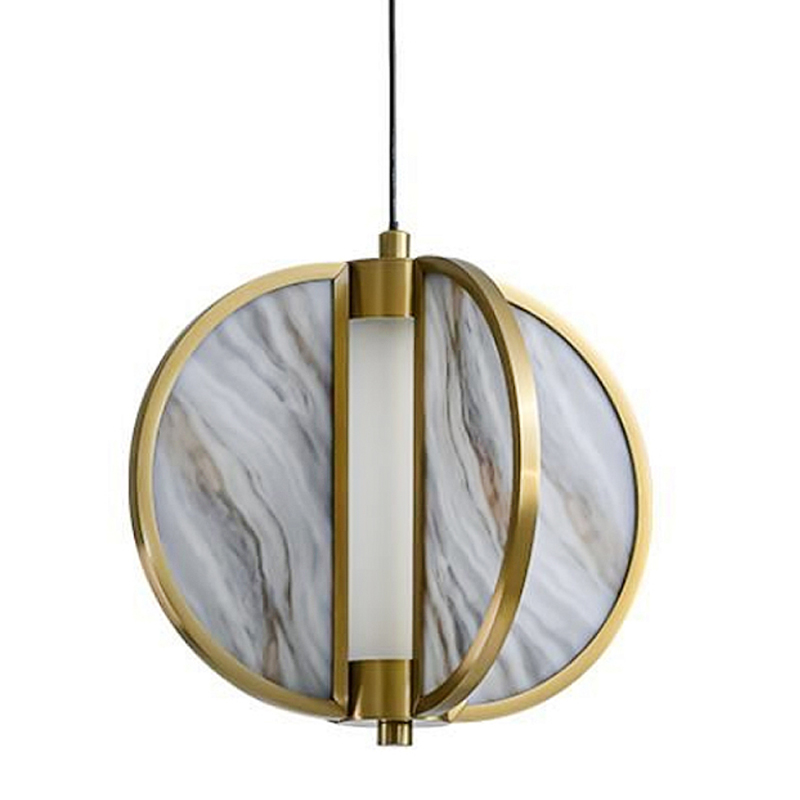 Подвесной светильник с круглым плафоном из искусственного алебастра в бронзовой оправе Marbella Бронза Белый Серый в Тюмени | Loft Concept 