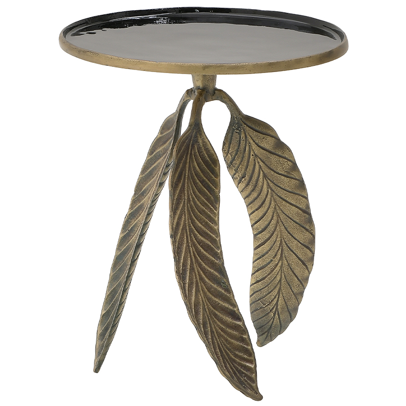 Приставной круглый стол на 3-х ножках в виде листьев Banana Leaves Side Table Латунь Черный Приставной круглый стол на 3-х ножках в виде листьев Banana Leaves Side Table Латунь Черный в Тюмени | Loft Concept