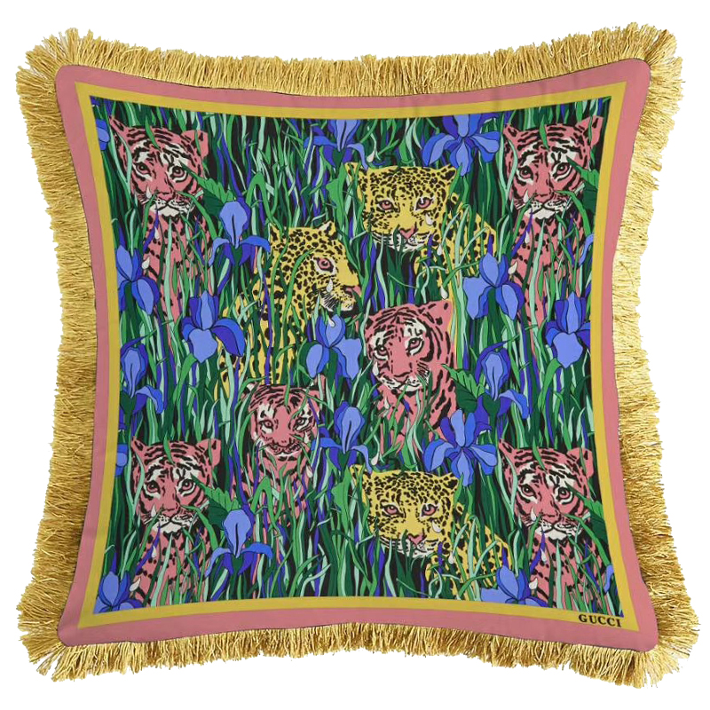 Декоративная подушка Cтиль Gucci Tigers And Irises Мульти Золотой Декоративная подушка Cтиль Gucci Tigers And Irises Мульти Золотой в Тюмени | Loft Concept