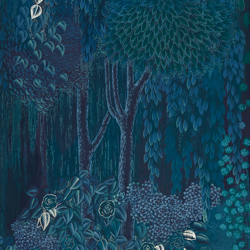 Обои ручная роспись Hippolyta’s Forest Original colourway on Empire Blue dyed silk Обои ручная роспись Hippolyta’s Forest Original colourway on Empire Blue dyed silk в Тюмени | Loft Concept
