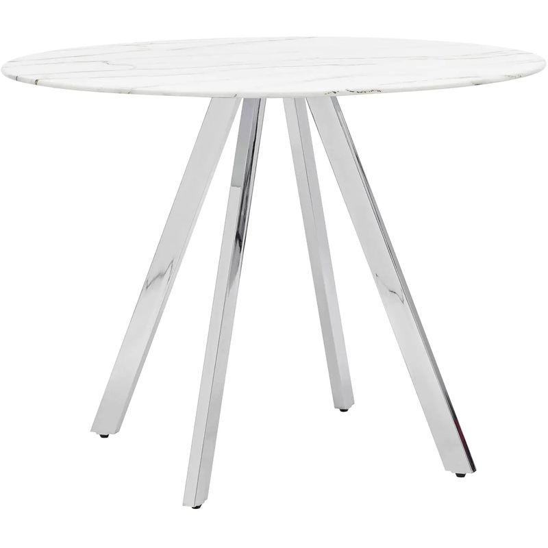 Стол обеденный Iving круглый столешница мрамор ножка хром Белый Мрамор Bianco Серебряный Стол обеденный Iving круглый столешница мрамор ножка хром Белый Мрамор Bianco Серебряный в Тюмени | Loft Concept