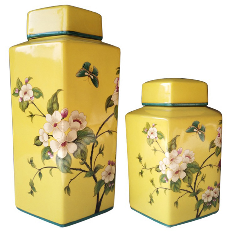 Ваза с крышкой Ceramic Yellow Garden Vase Желтый Бирюзовый Мульти Ваза с крышкой Ceramic Yellow Garden Vase Желтый Бирюзовый Мульти в Тюмени | Loft Concept