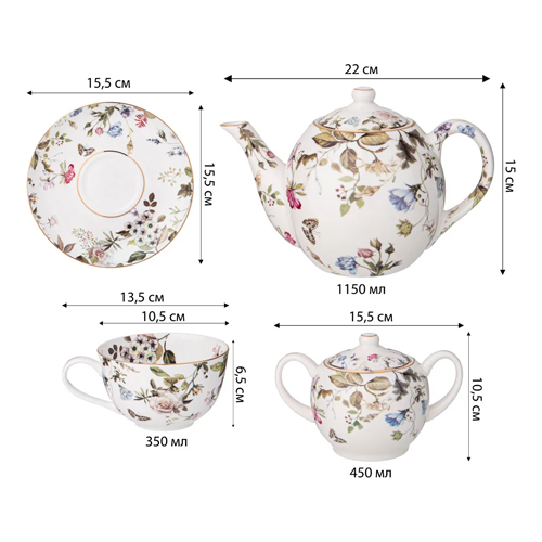 Чайный сервиз из фарфора белый с рисунком цветов на 6 персон 14 предметов Garden Whisper Porcelain Set Чайный сервиз из фарфора белый с рисунком цветов на 6 персон 14 предметов Garden Whisper Porcelain Set в Тюмени