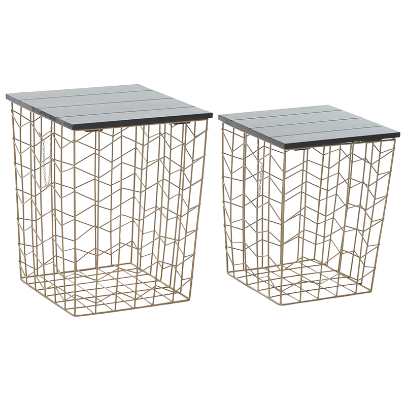 Комплект из приставных столов Wire Basket Side Table Золотой Черный Комплект из приставных столов Wire Basket Side Table Золотой Черный в Тюмени | Loft Concept