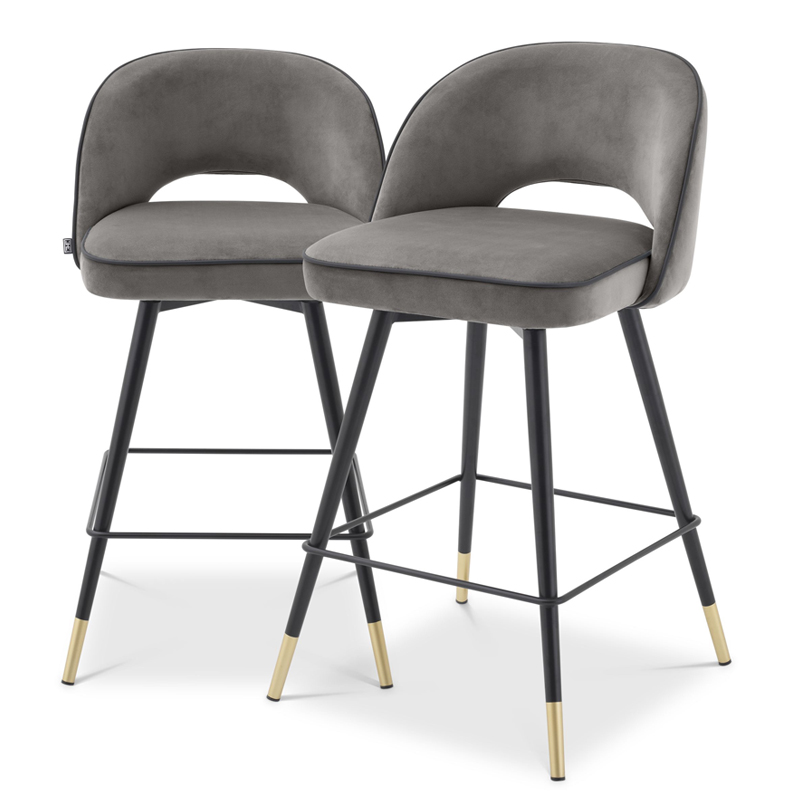 Комплект полубарных стульев Eichholtz Counter Stool Cliff set of 2 grey Серый Черный Латунь Комплект полубарных стульев Eichholtz Counter Stool Cliff set of 2 grey Серый Черный Латунь в Тюмени | Loft Concept