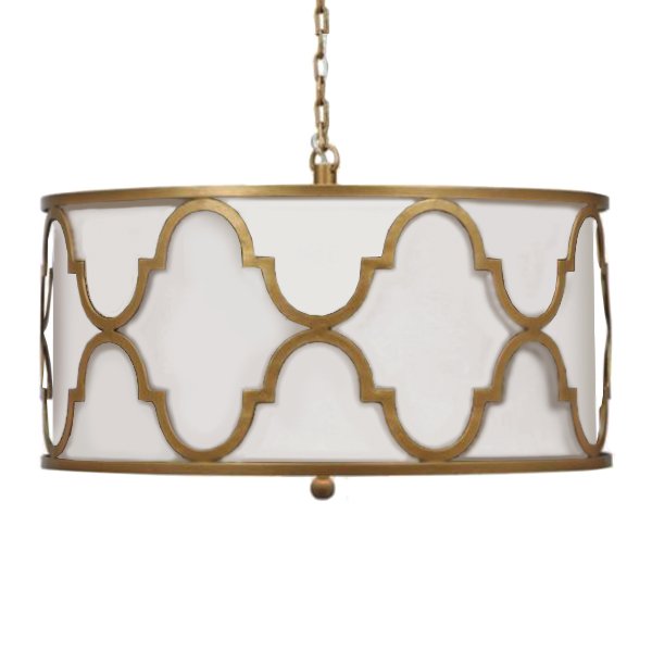 Люстра White Shade Gold Quatrefoil Overlay Drum Pendant Люстра White Shade Gold Quatrefoil Overlay Drum Pendant в Тюмени | Loft Concept