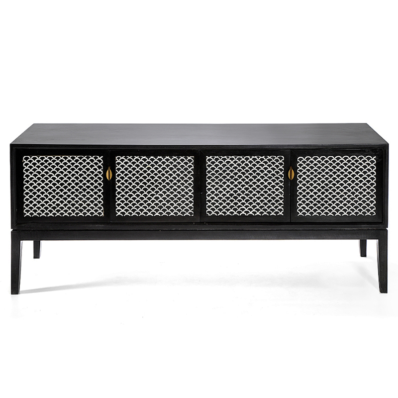 Буфет в гостиную с инкрустацией Bone Inlay sideboard - 4 doors Черный Белый в Тюмени | Loft Concept 