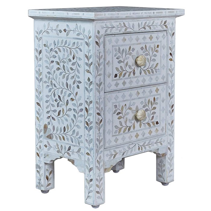 Тумба инкрустация перламутром Inlaid Bone White c 2 ящиками Белый Голубой пастельный Тумба инкрустация перламутром Inlaid Bone White c 2 ящиками Белый Голубой пастельный в Тюмени | Loft Concept